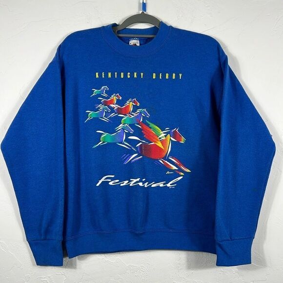 🔥 Vintage 1996 KENTUCKY DERBY Festival Horse Racing Crewneck Sweatshirt  Sz Med - Picture 1 of 9